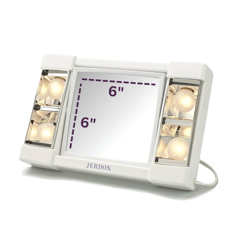 JERDON Two-Sided Makeup Mirror with Lights - Vanity Mirror with 3X Magnification & Glare-Free Lighting - White Base - Model J1010 - Image 2